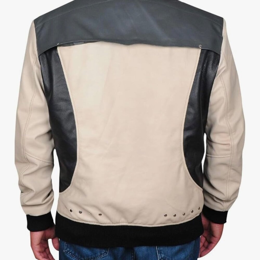 Men's Black and Cream Bomber Jacket - Picture 6 of 6